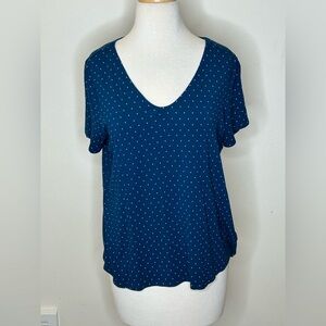 J. Jill Atlantic Blue Polka Dot Wearever Short Sleeve Top Size M Petite